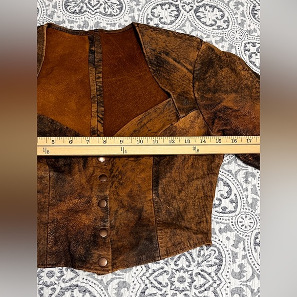 Vintage 80’s Firenze Brown Tan Cropped Genuine Leather Jacket L - Picture 6 of 12